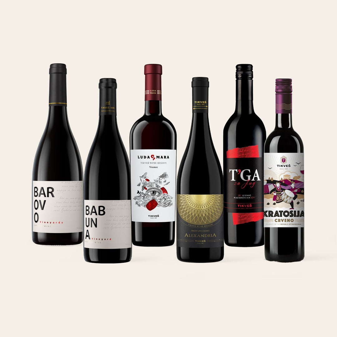 The Reds case, six red wine bottles