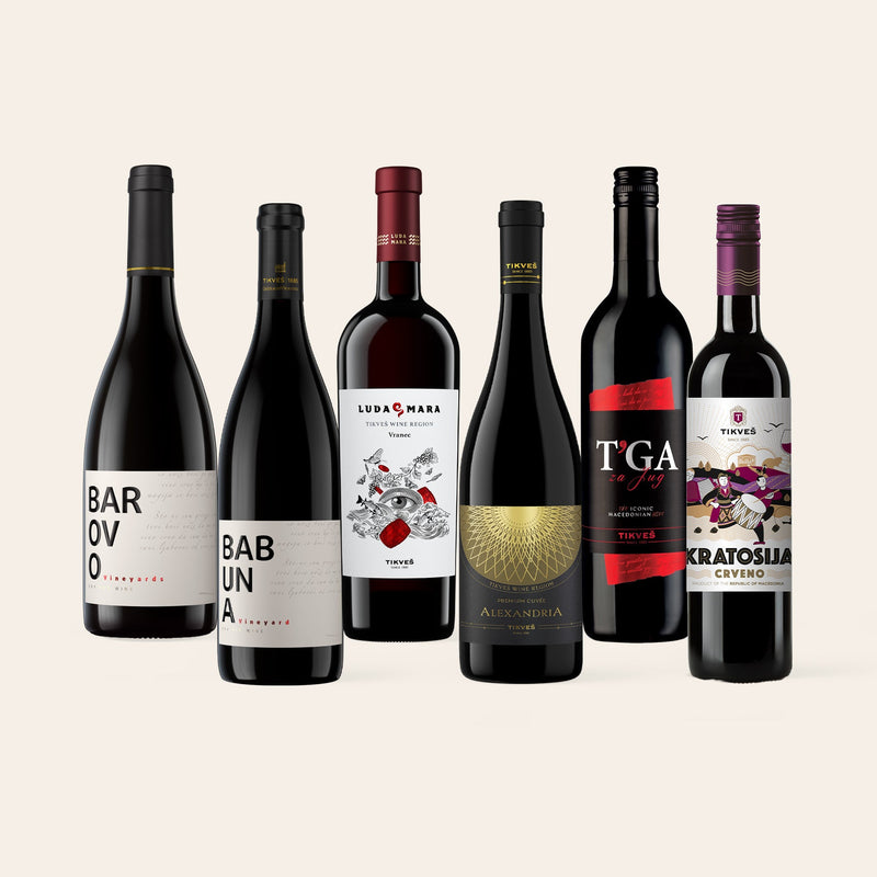 The Reds case, six red wine bottles